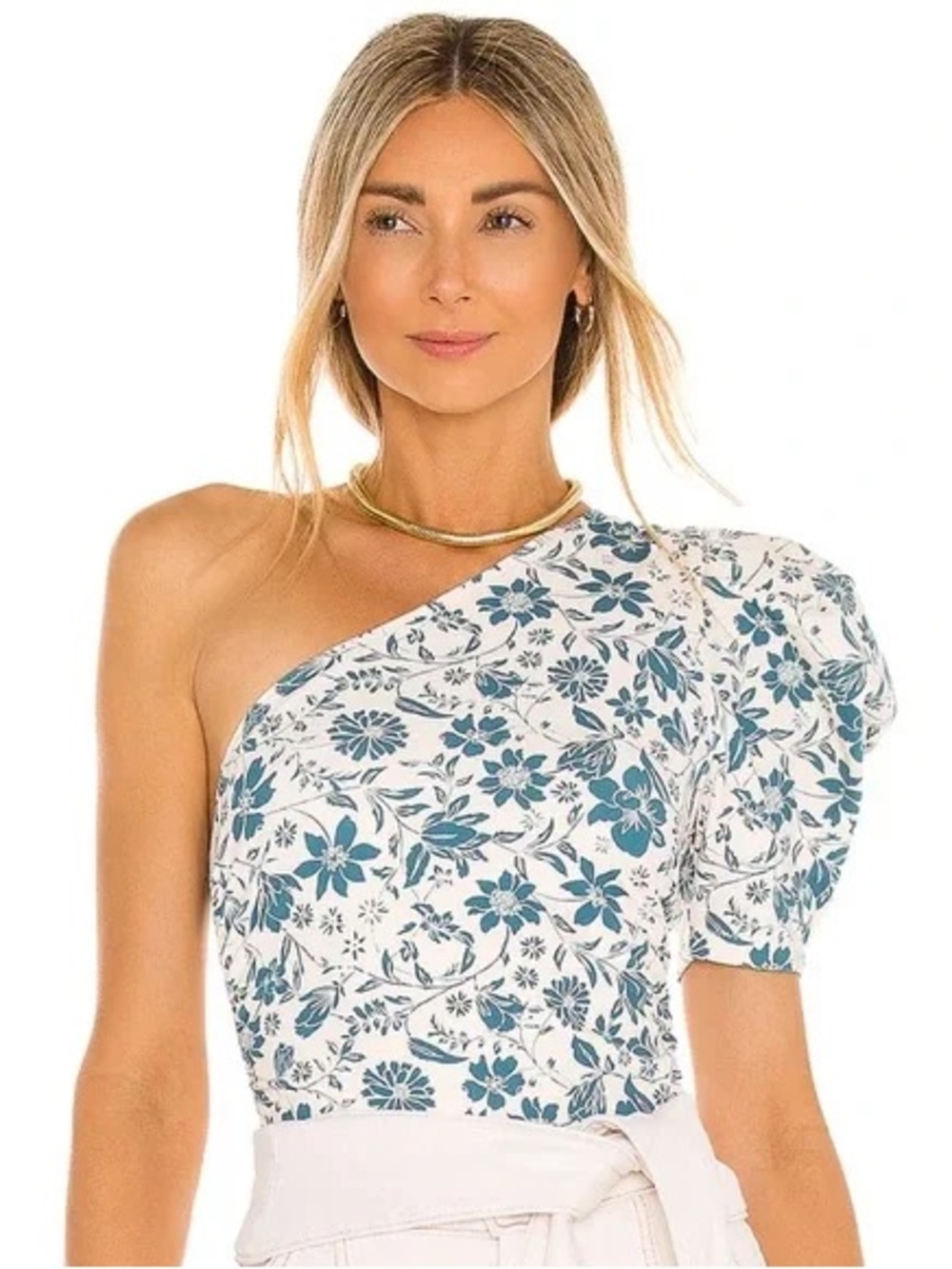 Free People Intimately Puff Sleeve One Sleeve Blue and White Floral Bodysuit XS - Picture 7 of 12